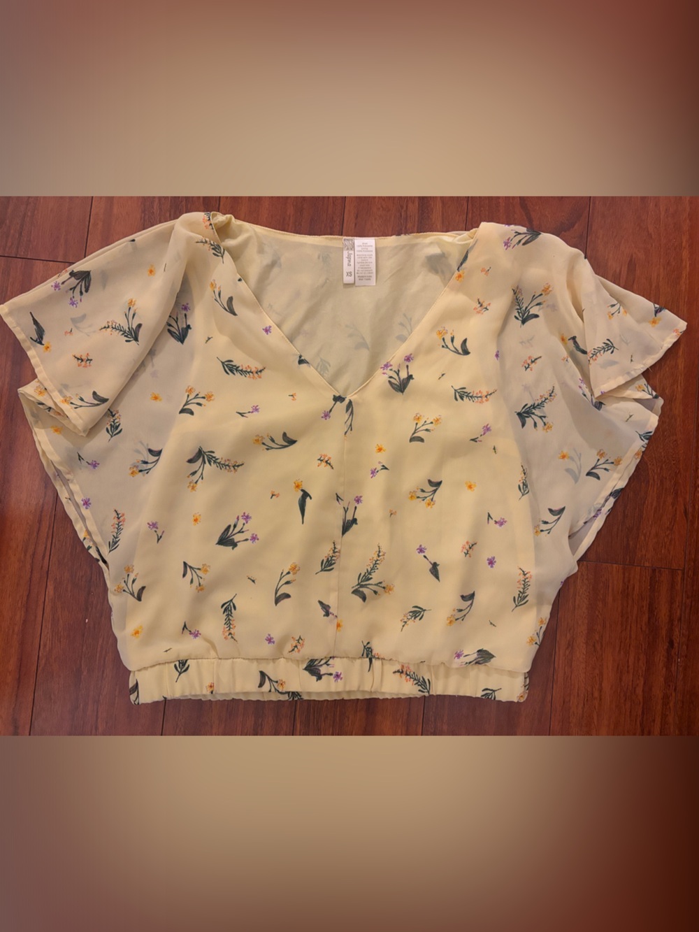 Japna Pale Yellow Floral Sheer Blouse - XS